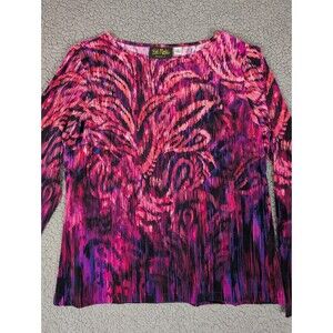 Bob Mackie WEARABLE ART Women's S Pullover Blouse Striped Top Pink Purple